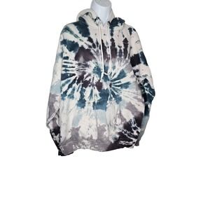 Hanes Ultimate Cotton Hoodie XL Tie Dye Pullover Sweatshirt Blue Gray Unisex
